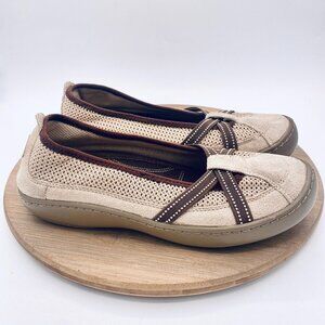 Terrasoles Shoes Womens 9 Beige Suede Echo Crossband Sporty Flats